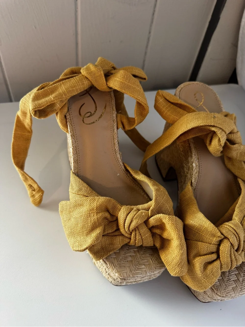 Sam Edelman Yellow Tie-Ankle Platform Sandals